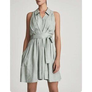 Reiss Carlotta Button Down Sleeveless Dress Fit Flare Size US 10 Sage Green New